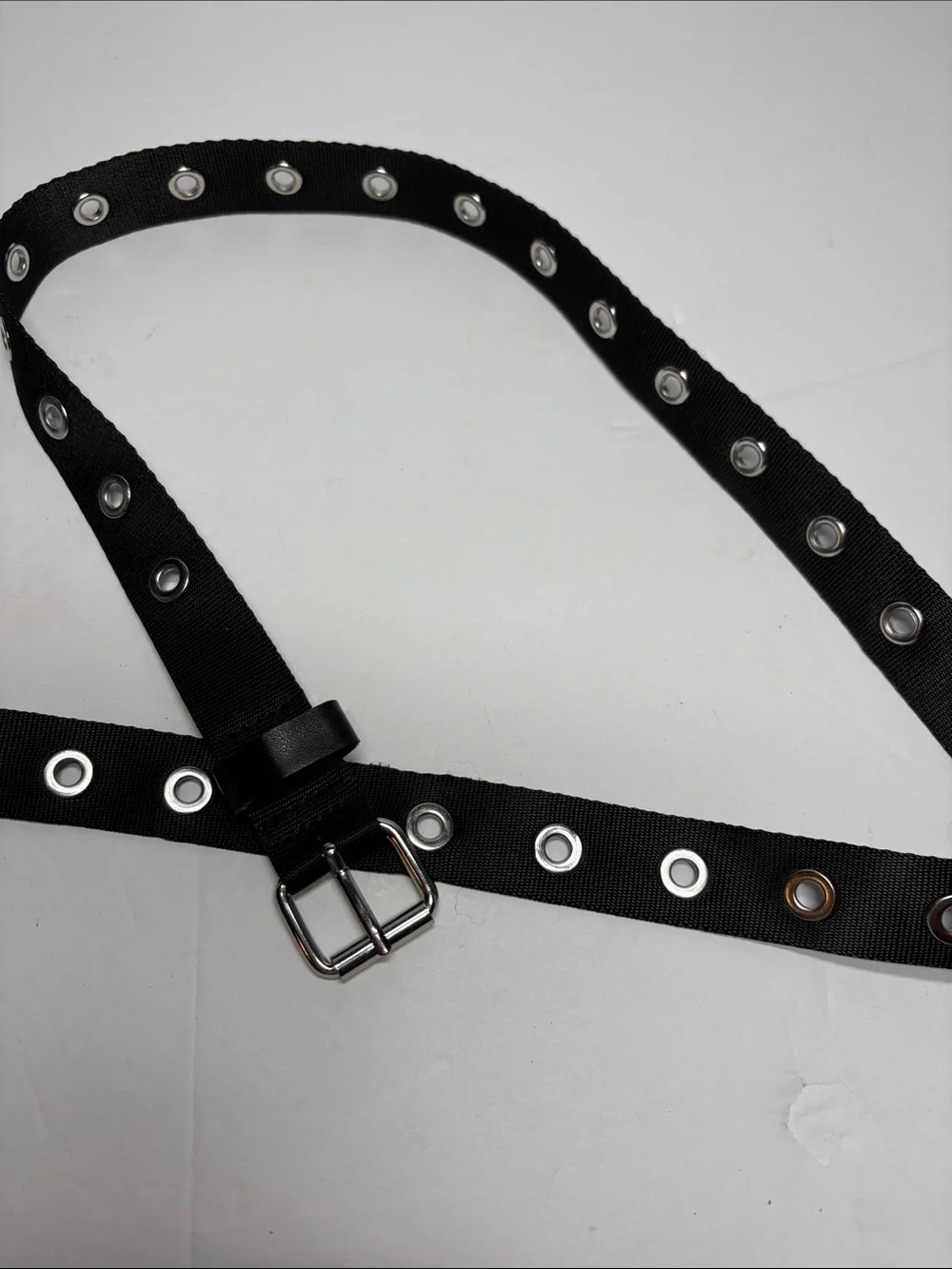 H&M Black Webbing Grommet Belt with Silver Buckle